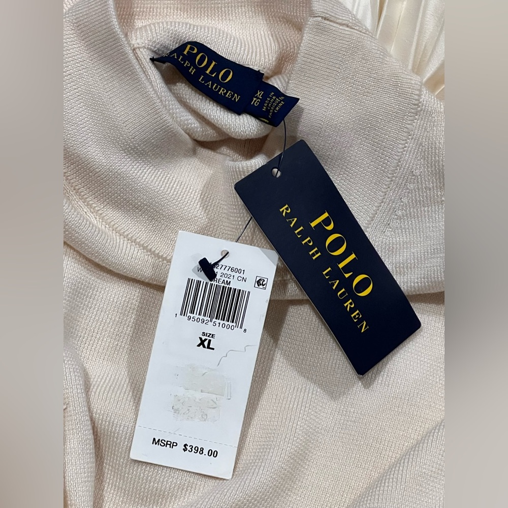 Polo Ralph Lauren Womens Dress Long-Sleeve Cream pleated Mockneck Wool Silk XL - Picture 12 of 16